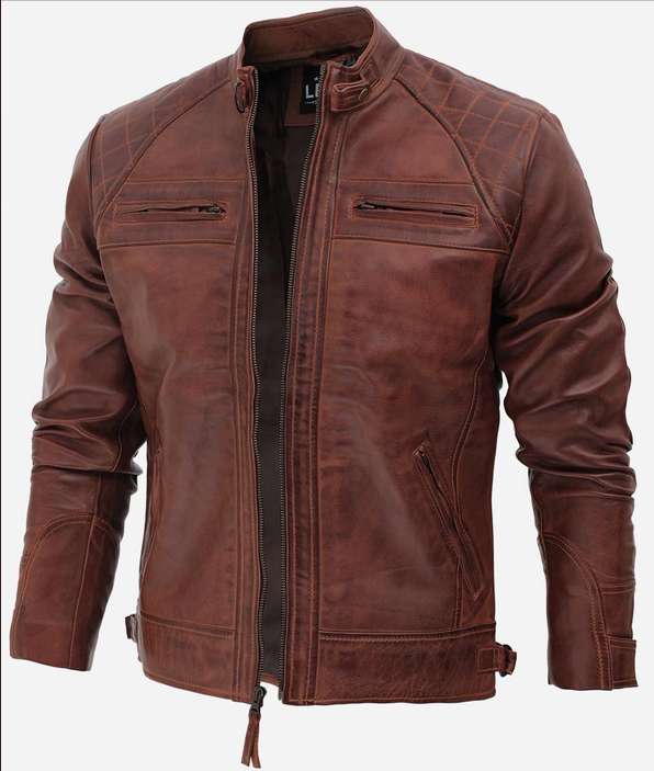 Men's Distressed Brown Motorcycle Leather Jacket - £151 (With Code) Delivered @ F Jackets