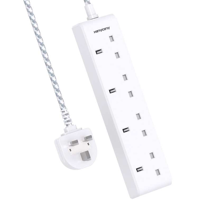 4 Way Extension Lead 1M, HANYCONY Plug Extension Socket with Braided Cable Sold by hyuk66 / FBA
