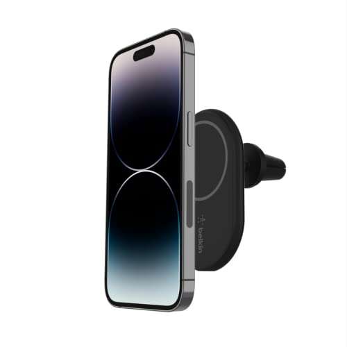 Belkin BoostCharge Wireless Charger, Magnetic Car Charger, Phone Mount Holder Compatible with MagSafe Enabled iPhones (Cable Included)