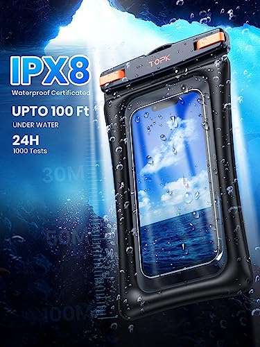 TOPK Waterproof Phone Pouch, 1-Pack Universal iPX8 (using voucher) @ TOPKDirect FBA