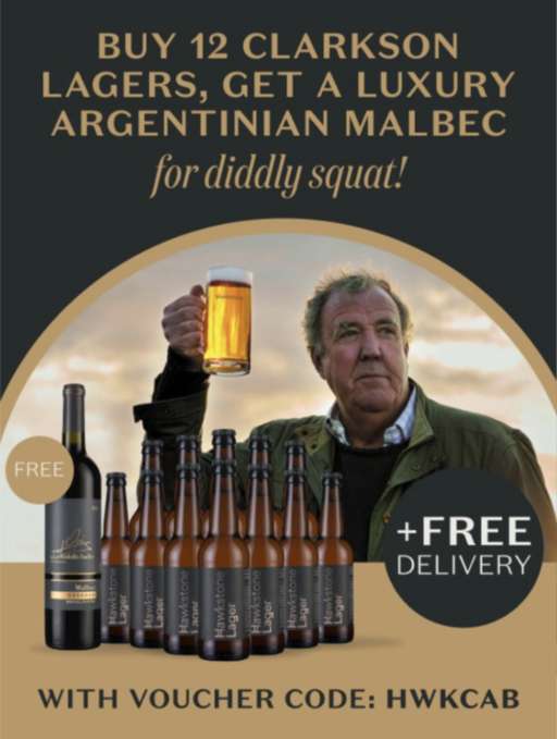 Free Malbec with 12 Hawkstone Lagers using code