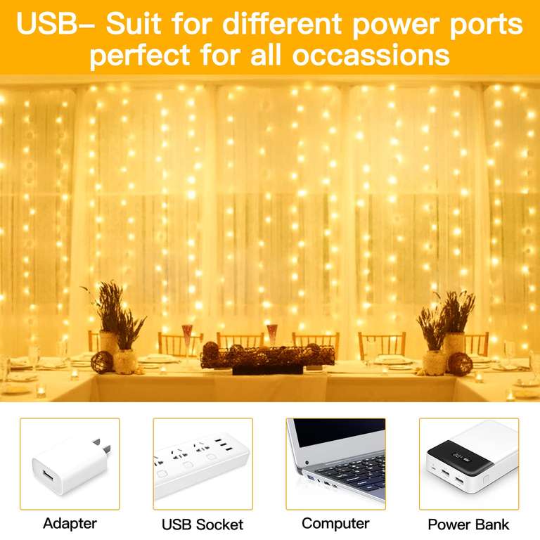 Ollny Curtain Fairy Lights, 200 LED 2m x 2m USB String Light, Sold By OllnyDirect FBA