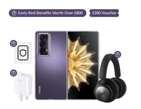 HONOR Magic V2 5G 16GB+512GB, Purple Or Black, Dual Sim Card Smartphone + B&O Beocom Portal Headphones & 66w Charger - £1199 For Honor Users