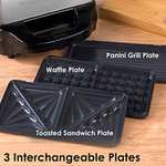 Salter EK2143 3-in-1 Snack Maker - Deep Fill Waffle Iron, Sandwich Panini Press & Toastie Maker, Interchangeable Non-Stick Plates, 900W