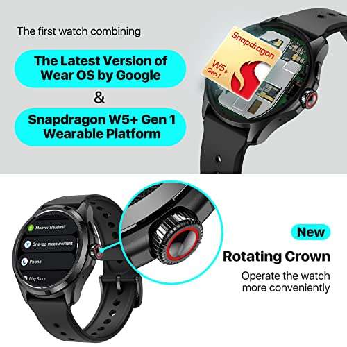 Ticwatch Pro 5 Android Smartwatch, Snapdragon W5+ Gen 1 Wear OS Smart Watch 80 Hrs Long Battery Life