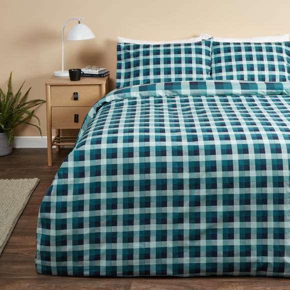 Mila Checked Blue Duvet Cover and Pillowcase Set (Single) - £6.30 + Free Click & Collect - @ Dunelm