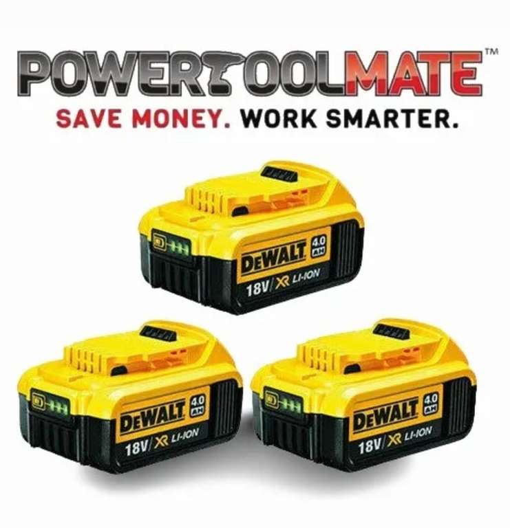 3 x DeWalt DCB182 18v 4.0ah XR Battery - £103.99 with code (UK Mainland) @ Powertoolmate / ebay