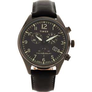 Timex The Waterbury Chronograph watch black leather strap free click and collect £54.99 @ tk maxx