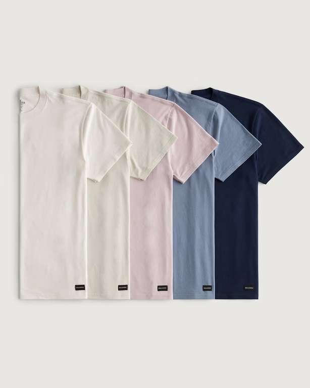 5 Pack - Hollister Mens 100% Cotton Relaxed Crew T-Shirt (Sizes XS-XXL) - Member Price / Free C&C