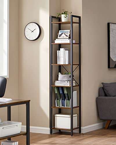 VASAGLE 6-Tier Bookshelf, Bookcase, 30 x 40 x 187.5 cm, Industrial, Rustic Brown and Black - Sold and Dispatched by SONGMICS HOME UK