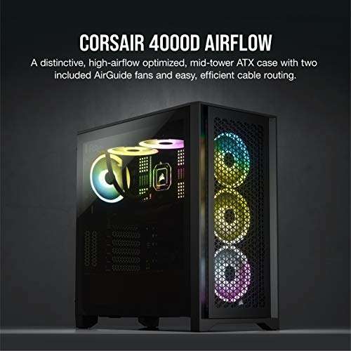 Corsair 4000D AIRFLOW Tempered Glass Mid-Tower ATX Case - Two Included 120 mm Fans - Black £69.99 (Prime Exclusive) @ Amazon