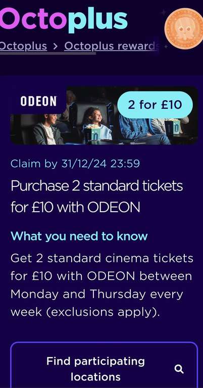 OctoPlus 2 Odeon Cinema Tickets