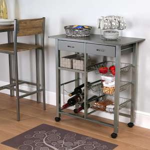 Versa Leicester Kitchen trolley with wheels, drawers and bottle rack, Greengrocer with pantry and organizers