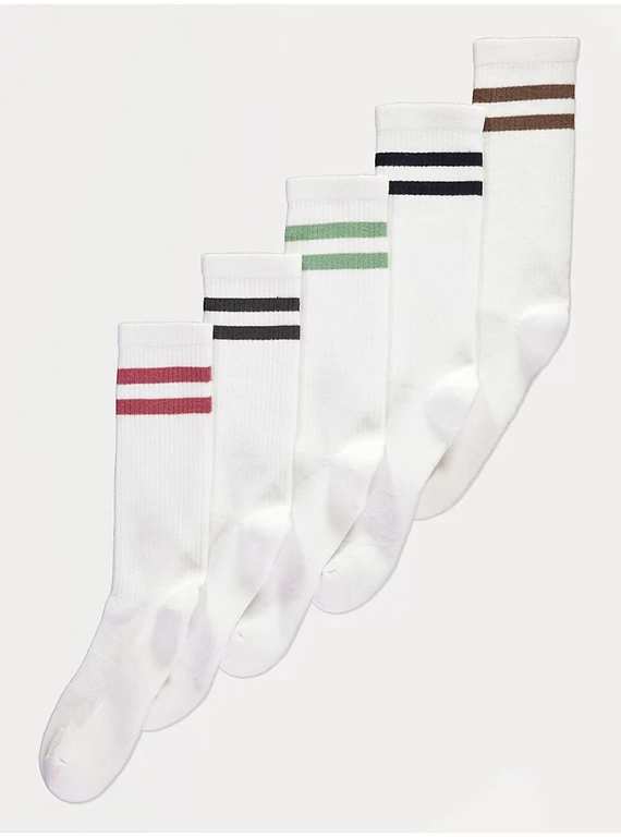 Men’s White Ribbed Sports Socks 5 Pack (Size 9-12) - Free Click & Collect