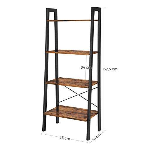 VASAGLE Ladder Shelf, Bookshelf, 4-Tier Industrial Storage Rack for Living Room, Bedroom, Kitchen, Rustic Brown and Black £38.99 @ Amazon