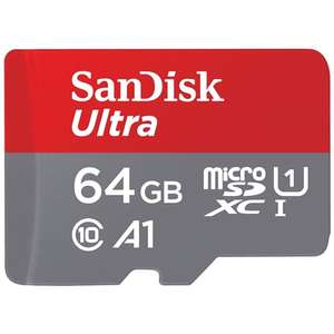 SanDisk Ultra Android microSDXC UHS-I Memory Card 64GB + Adapter (for Smartphones and Tabs, A1, Class 10, U1, Up to 140MB/s Read Speed)