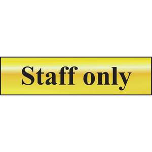 Brass Effect Door Sign Staff Only £2.62 Free Click & Collect @Toolstation