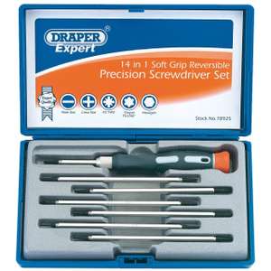 Draper Expert 14 in 1 Reversible Precision Screwdriver Set - 78925 - For Home DIY Electronics & Professional Use