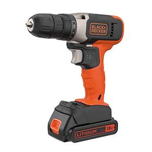 BLACK+DECKER 18 V Cordless Drill Driver with 10 Torque Settings, 1.5 Ah Lithium-Ion Battery, BCD001C1-GB