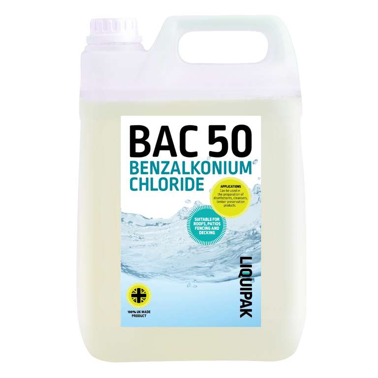 BAC 50 Benzalkonium Chloride Concentrated 5L - Top Effective Professional Cleaning Solution - Sold By Liquipak (UK Mainland)