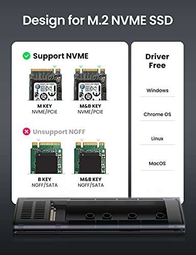 UGREEN M.2 NVMe Enclosure (Tool-Free 10Gbps M2) PCI-E SSD Caddy - £18.89 @ Sold by UGREEN fulfilled by Amazon