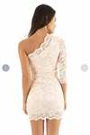 One Shoulder Beige Lace Dress