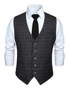 Hisdern Men's Formal Wedding Party Waistcoat Cotton Plaid Dress Suit Vest , Size S / M £21.99 / L £23.99 - Sold By hisdern FBA