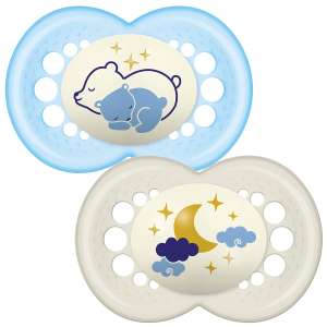 MAM Night Soothers 6+ Months (Pack of 2), Glow in the Dark Baby Soothers with Self Sterilising Travel Case, Blue - £3.95 @ Amazon