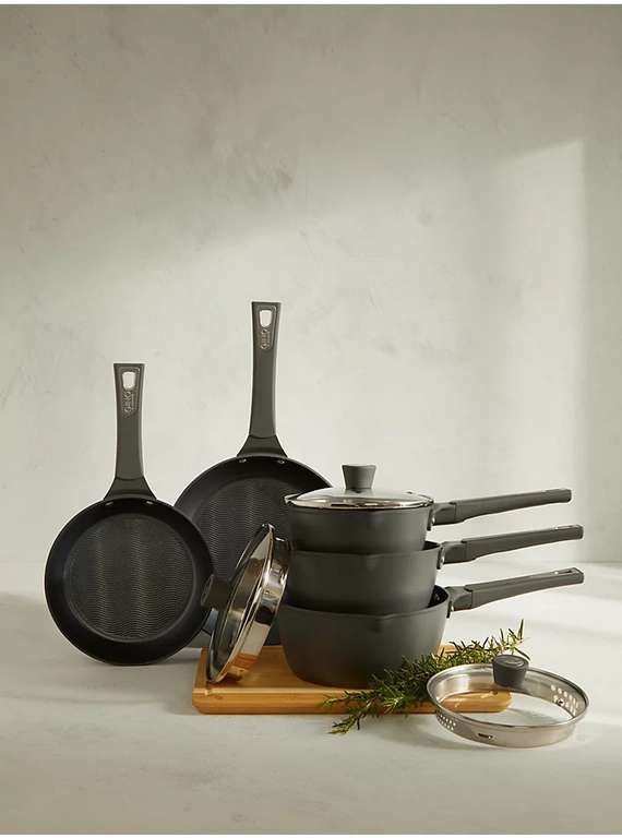 Gino D'Acampo 3 Saucepans With Vented Lids & 2 Frying Pans : Set of 5 & 15 Year Warranty +Free Click & Collect