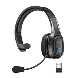 TECKNET Trucker Bluetooth Headset with Microphone Noise Cancelling, On-ear Wireless Headphone With Code