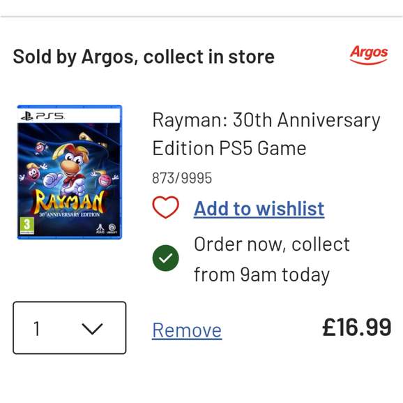 Very Argos Rayman 30th Anniversary Edition PS5 £16.99 Argos - hotukdeals