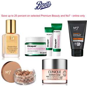 Save up to 25% on selected premium beauty and No7 - online only + Free Click & Collect - @ Boots