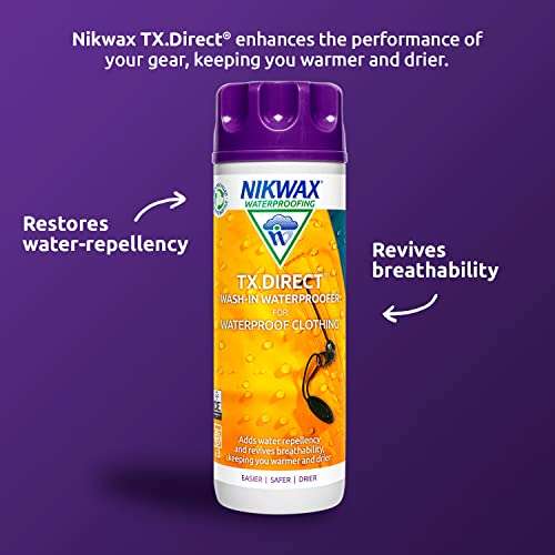 Nikwax TX. DIRECT Wash-in Waterproofer for Outdoor Gear 300ml for Waterproof Fabrics - with voucher
