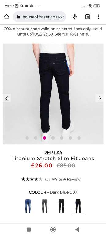 Replay Titanium Stretch Slim Fit Jeans £25.79 delivered with code @ House of Fraser