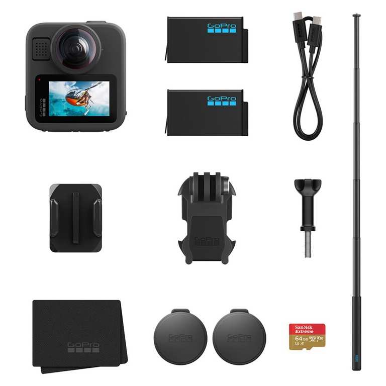 GoPro MAX2 Action Camera Accessory Bundle ( Pre-order / 8K 360 degree / 29MP / Replaceable lens / Extra battery / 64GB SanDisk Extreme SD )