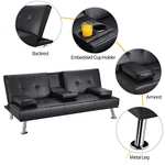 Yaheetech Click Clack Sofa Bed Faux Leather 3 Seater Sofa Couch With Cup Holders - Yaheetech UK FBA