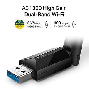 TP-Link AC1300 High Gain USB 3.0 Wi-Fi Dongle - up to 867Mbps, Dual Band MU-MIMO Wi-Fi Adapter with 5dBi Antenna - £10.30 @ Amazon