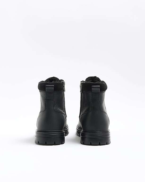 Black Leather Padded Collar Boots