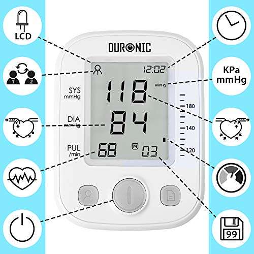 Duronic Automatic Upper Arm Blood Pressure Monitor | 1 or 2 User | 99 Record Memory | 22cm-36cm Cuff - Sold by Duronic / FBA