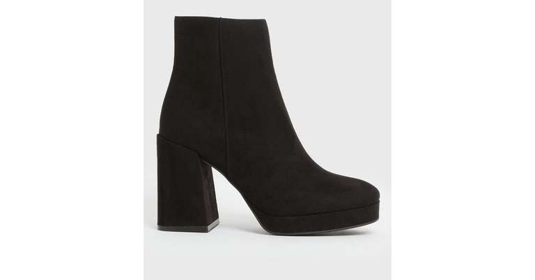 Black Suedette Square Toe Block Heel Platform Ankle Boots - £22 (+£2.99 Delivery) @ New Look