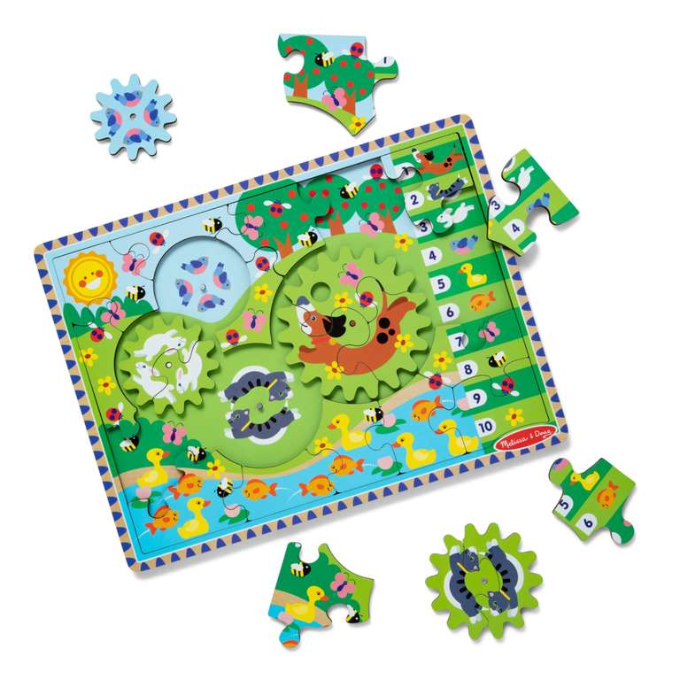 Melissa & Doug Wooden Animal Chase Jigsaw Spinning Gear Puzzle – 24 Pieces