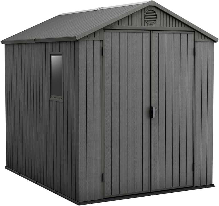 Keter Darwin Outdoor Apex Double Door Garden Storage Shed 6 x 8ft Grey Evotech+ & 15 Year Warranty - Prime