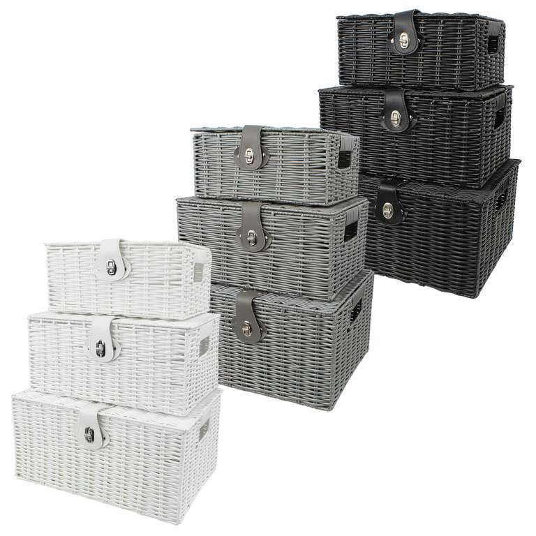 Set of 3 Stackable Wicker Baskets – Black, Grey or White £13.50 & Free Delivery @ WeeklyDeals4Less