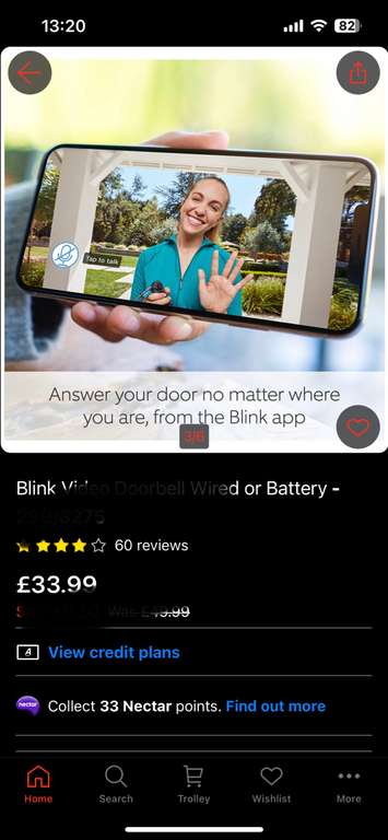 Blink Video Doorbell Wired or Battery - £33.99 with click & collect @ Argos