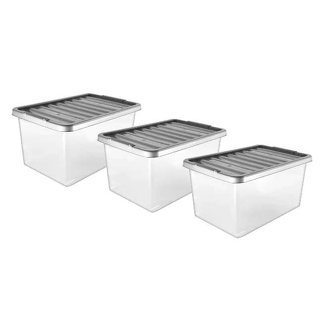Grey Plastic Storage Boxes 27L - Set of 3 + Free Click & Collect