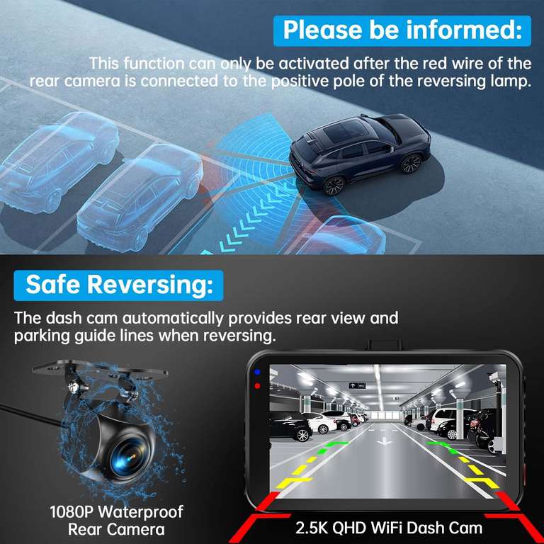 Dash Cam Front and Rear, Dashcam WiFi/APP Control - With 64GB SD Card, 2.5K Front + 1080P Rear - W/ Voucher Sold by ssontong dash cam / FBA
