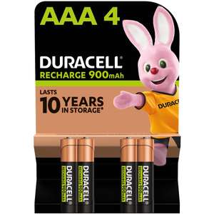 Duracell Rechargeable AAA Batteries (Pack of 4), 900 mAh NiMH, pre-charged
