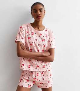 Pink Cotton Short Pyjama Set with Festive Llama Print - £1.99 click and collect