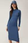 Nastygal Seamless Long Sleeve Dress In Black / Slate Blue, Size S/M/L