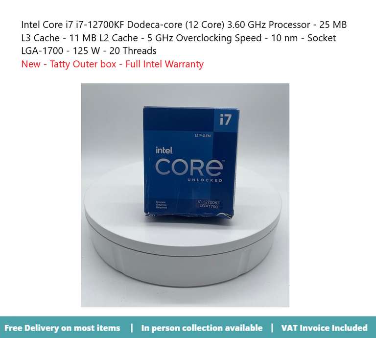 CORE I7-12700KF Boxed Full Intel Warranty - w/ Code - Sold by Silicon Alley